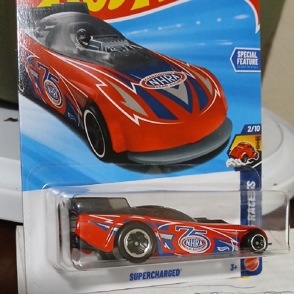 Mattel  Supercharged NHRA Red and Blue Race Hot Wheels Car